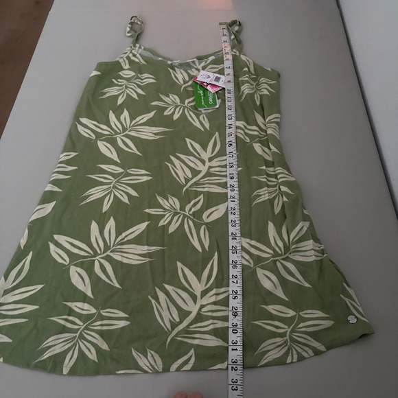 Roxy‎ Dress Green White Leaf Print Spaghetti Strap Midi ALine Casual Womens M - Picture 6 of 8
